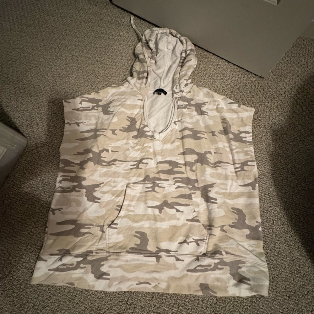 Sanctuary sleeveless hoodie white/tan hoodie size large